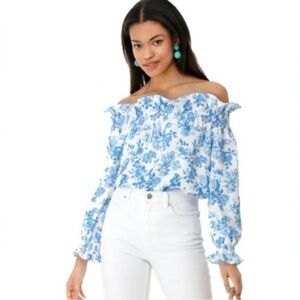 TUCKERNUCK Marguerite Off
Shoulder NEW FLORAL PRINT POPOVER TOP SIZE XS
